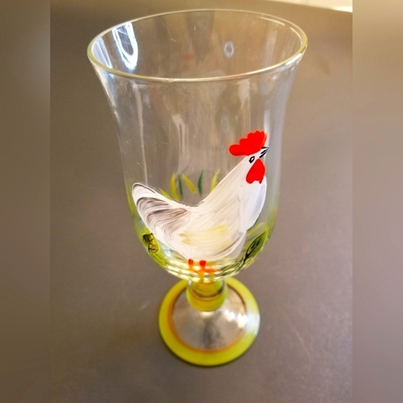HandPainted Clear Glass 7 1/2" Vase with Colorful Chicken Country Hen  Decor - Picture 1 of 10